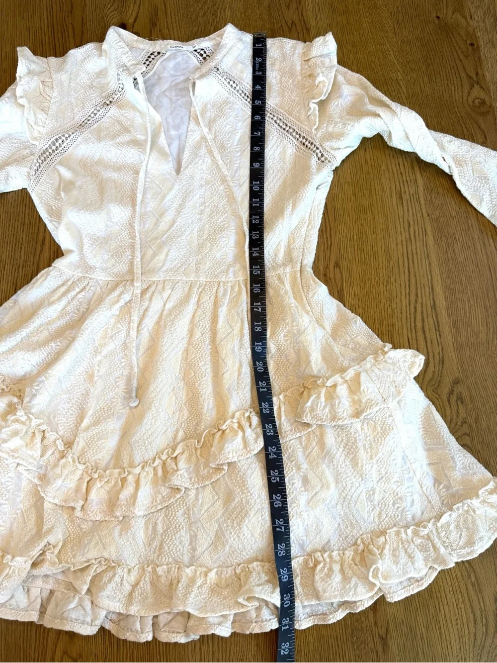 Tularosa Cream Crochet Mini Dress Ruffle Boho Long Sleeve Lace Size S